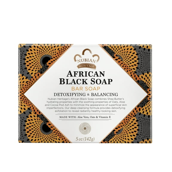 Nubian Heritage Detoxifying Bar Soap Bath and Body Skincare All Skin Types African Black Soap Fair Trade Shea Butter, 5 oz
