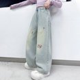 thumbnail image 4 of ZACPNCV Girls Jeans Baggy Wide Leg Ripped Denim Pants Heart & Flower Print High Elastic Waisted Skater Jeans Blue 11-12 Years, 4 of 6