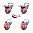 thumbnail image 2 of 3 Inch Red Polyurethane Swivel Bolt Hole Caster Set with 2 Total Lock Brake, 2 of 2