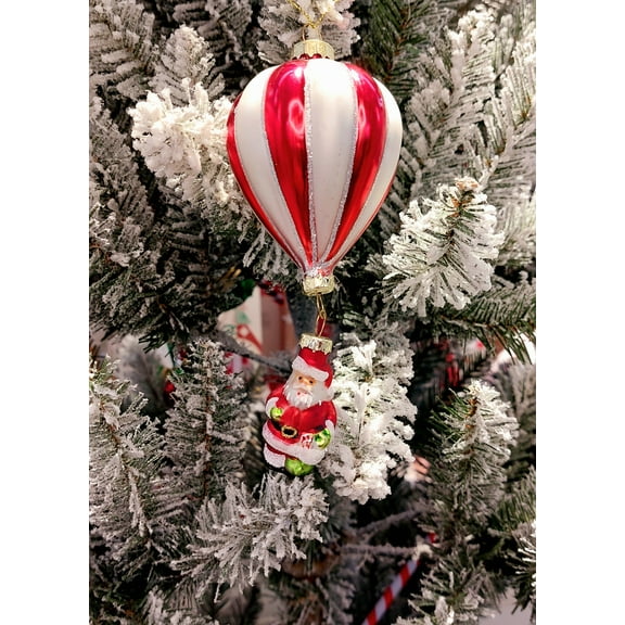 Christmas Glass Ornament - Striped Red and White Ball with Santa by Wizardi F07M3-52 HB-SY25777