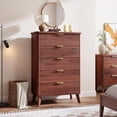 thumbnail image 3 of 5 Drawers Dresser for Bedroom, 47.2" Tall Dressers with Curved Profile Design, Fluted Wood Drawers with Gold Handle, Modern Chest of Dressers with Thickened Design for Living Room, Walnut, 3 of 8