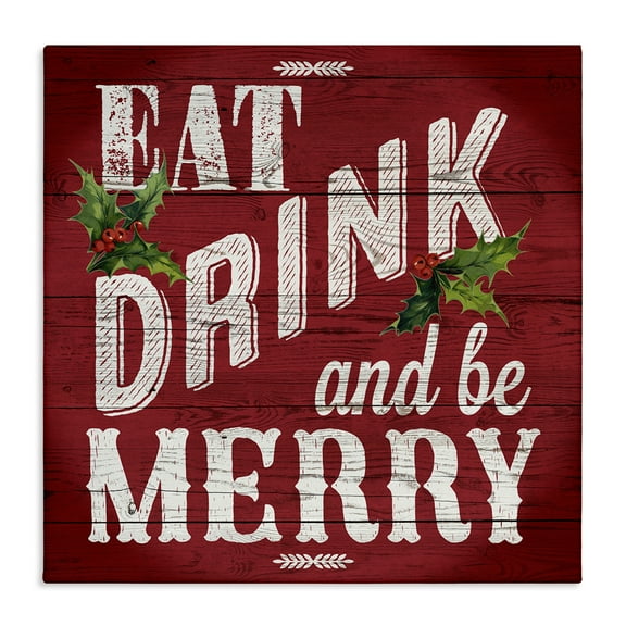 Stupell Industries Vintage Be Merry Holiday Painting Gallery Wrapped Canvas Art Prints Wall Art, 17 x 17