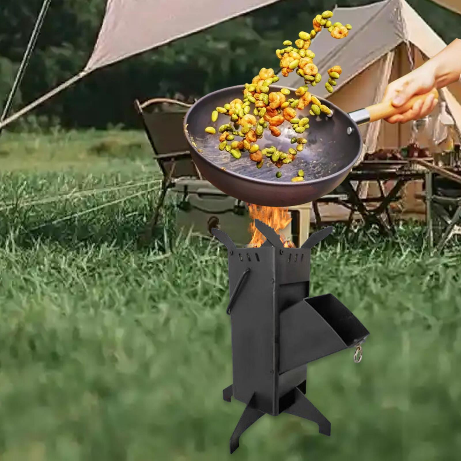 Senmubery Hornillo De Cohete Plegable De Acero Inoxidable Para Camping: Estufa Portátil Para Leña, Ramas Y Carbón, Ideal Para Picnic Y Senderismo