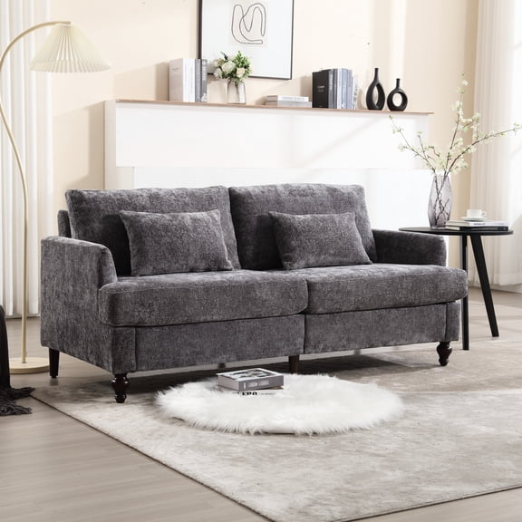 Gray Chenille Loveseat for Living Room Lounge / Soft and Fuzzy Texture
