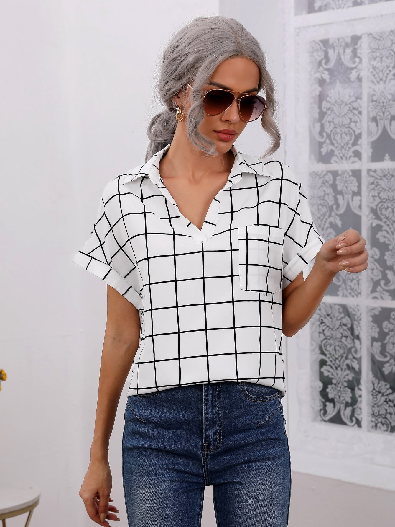 ONCEGALA Women's Grid Print Pocket 