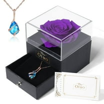 Otuo Preserved Roses Gift Jewerlry Box, Real Eternal Rose Flower with Necklace, Gifts for Girlfriend, Mom, Women, Wife, Birthday and Mothers Day (Purple)