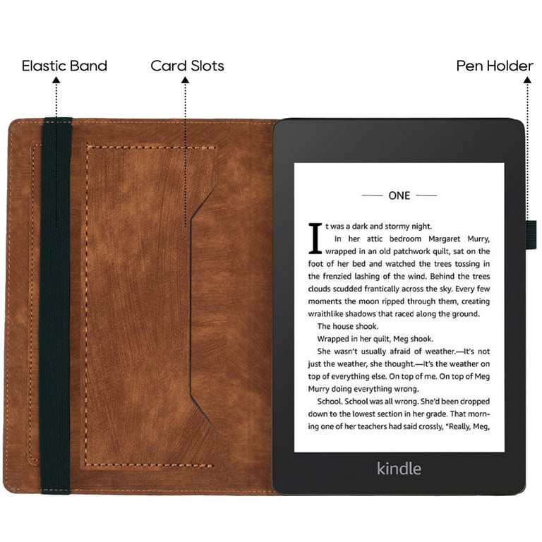 Slim Case For Kindle Paperwhite 10th Gen - PU Leather Cover With Pencil Holder