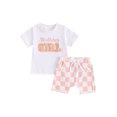 thumbnail image 2 of Toddler Baby Birthday Outfit Letter Embroidery Short Sleeve T-Shirt with Checkerboard Shorts 2 Pcs Set for Boy Girl, 2 of 10