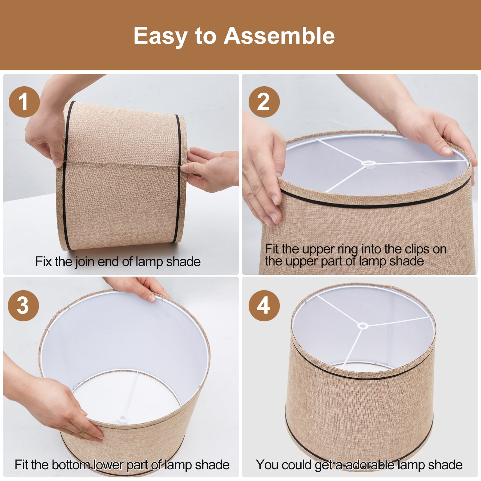 NATYSWAN Lampshades Set of 2, Medium Fabric Lampshades for Table Lamps, Floor Lamps, 13" Top x 11" Bottom x 10" High (Spider Fitter), Harp Holder Included