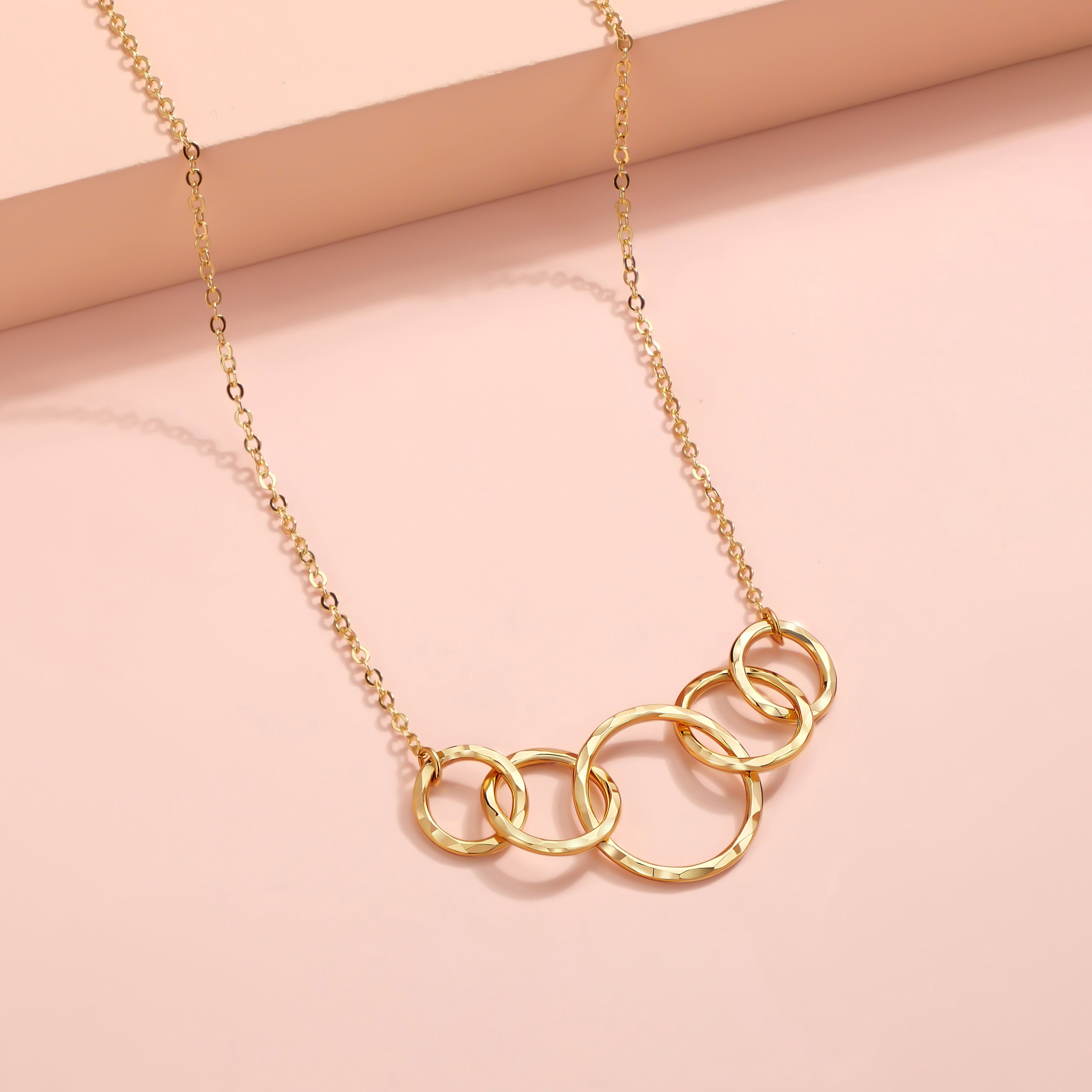 HOPE LOVE SHINE 50th Birthday Gift for Her – 5 Ring Gold Necklace, 5 Decades Jewelry