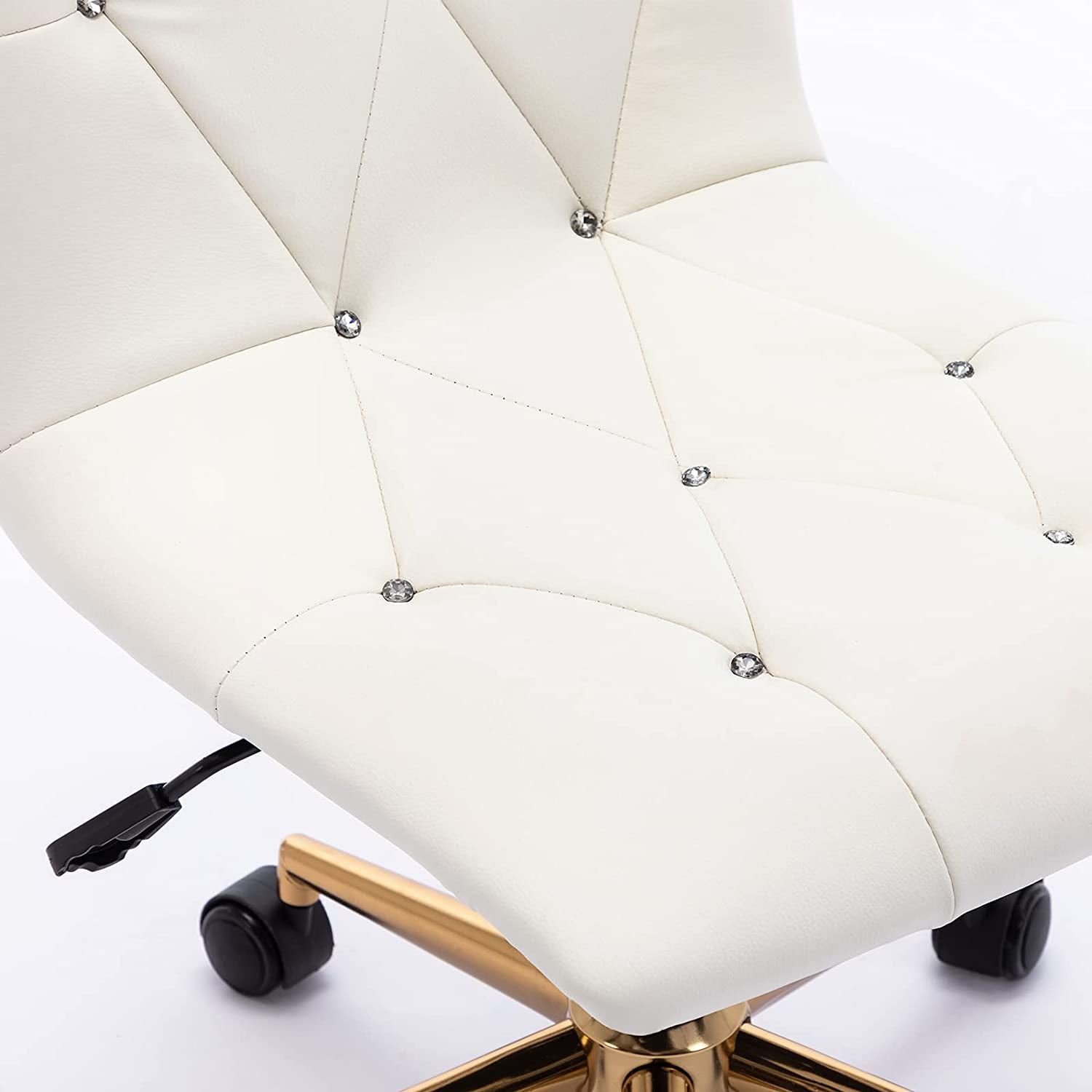 Duhome Office Chair Desk Chair Faux Leather Tufted Computer Chair Bedroom Task Chair Vanity Chair with Wheels for Teen Girls, White and Gold