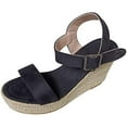 thumbnail image 2 of Miluxas Women'S Wedge Sandals Platform , Ankle Strap Wedge Sandals Open Toe Casual Summer Straw Woven Classic Wedge Sandals Black 5.5(36), 2 of 7