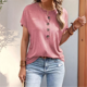 thumbnail image 4 of Tops Henley de Corta para Mujer, Cuello en V, Elegantes, Informales, de Corte Holgado, Rosa, XL, 4 of 6