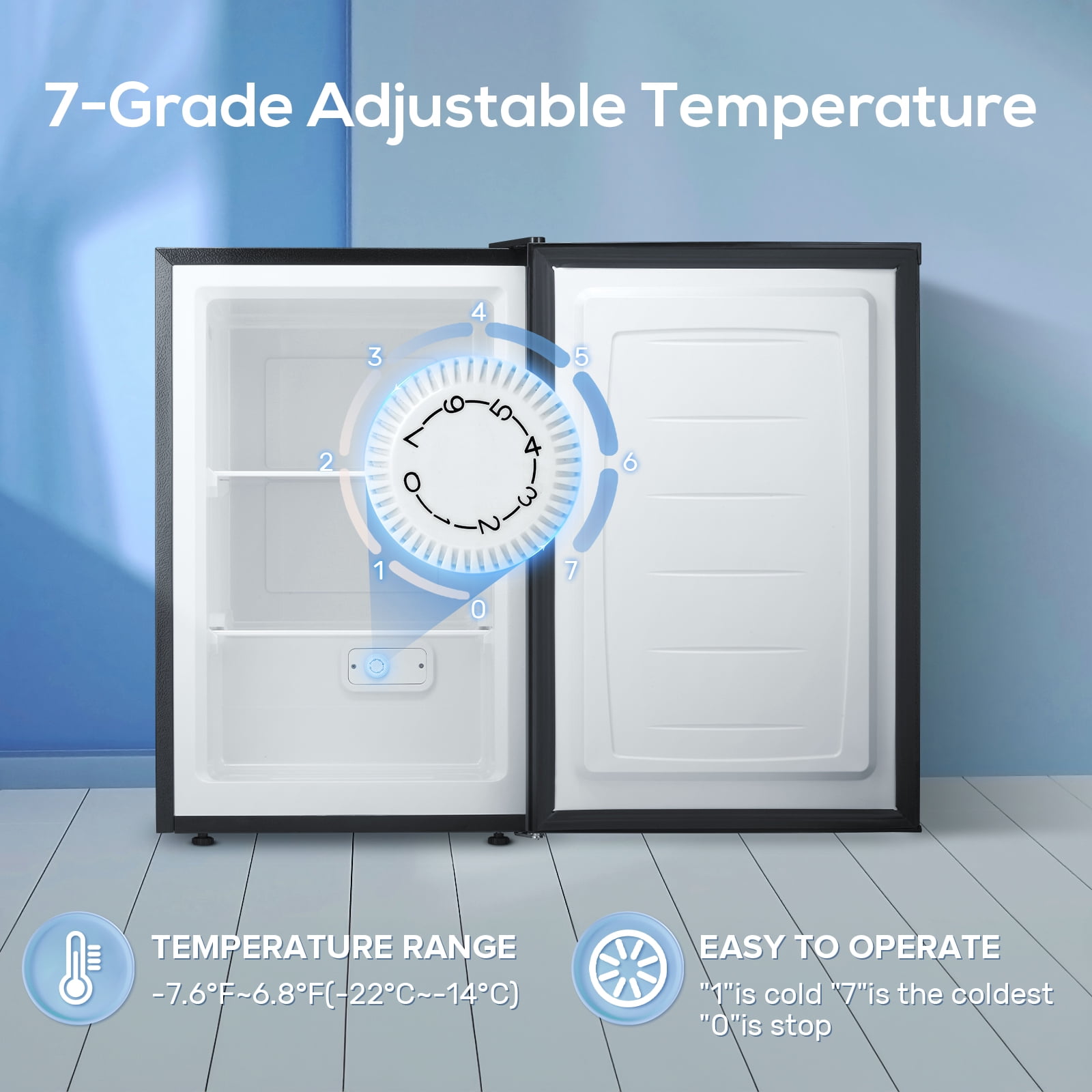 Auseo Upright Freezer, 3.0 Cu.ft Mini Freezer with Adjustable Thermostat & Reversible Single Door, Stand Up Freezer for Home/Office/Dorms/Apartment-Silver