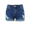 thumbnail image 6 of Women's Casual Denim Shorts Ripped Hem Zipper Fly Button Closure Solid Color Light Blue or Dark Blue S2XL Deep Blue XL, 6 of 7