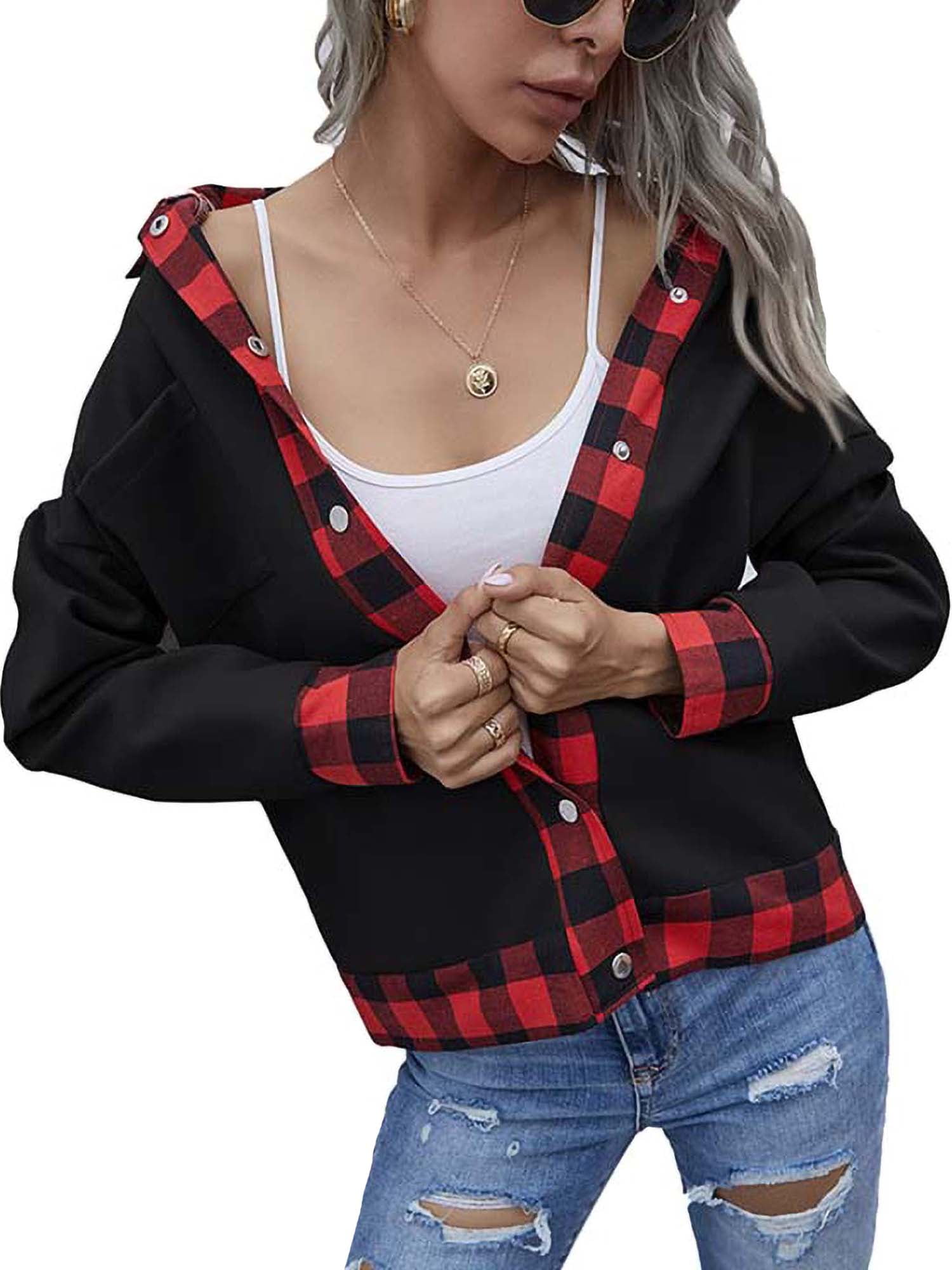women's button front sweatshirt jacket