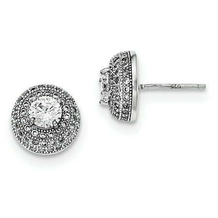 Sterling Silver Rhodium-plated CZ Round Post Earrings QE12189 | Walmart ...
