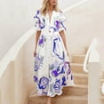 thumbnail image 2 of Summer Saving Wycnly Summer Dresses for Women Fashion High Waist Puff Sleeve Swing Button Down Shirt Maxi Dresses 2024 Short Sleeve V-Neck Flowers Print Long Formal Dress Blue XXXL, 2 of 6