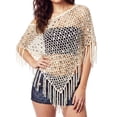 thumbnail image 3 of Sequin Crochet Poncho Cover Up for Women Fringe Asymmetrical Beach Vacation Top, 3 of 5