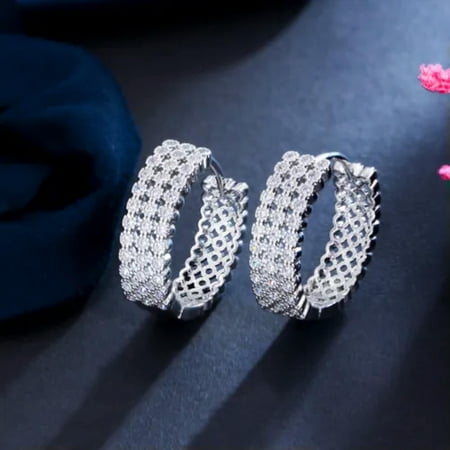 Luxury 585 Gold Cubic Zirconia Round Gemstone Circle CZ Hoop Earrings Jewelry