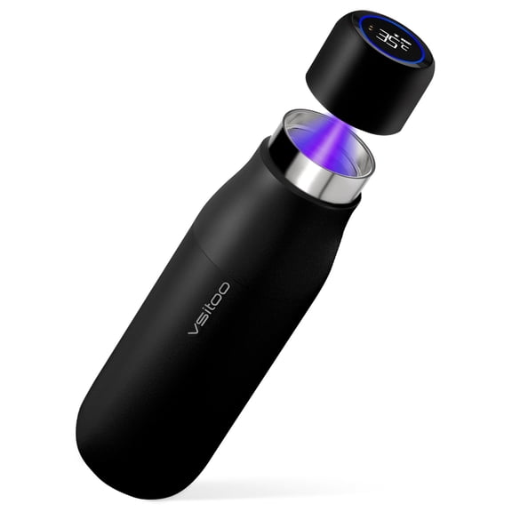Vsitoo 15 oz Smart Self Cleaning Water Bottle, Stainless Steel, Black