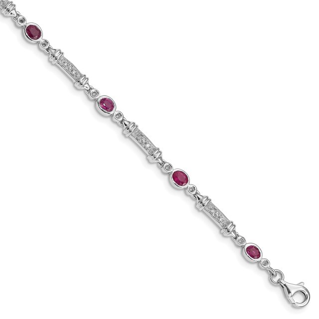 925 Sterling Silver Rhodium-plated Composite Ruby and Diamond Bracelet