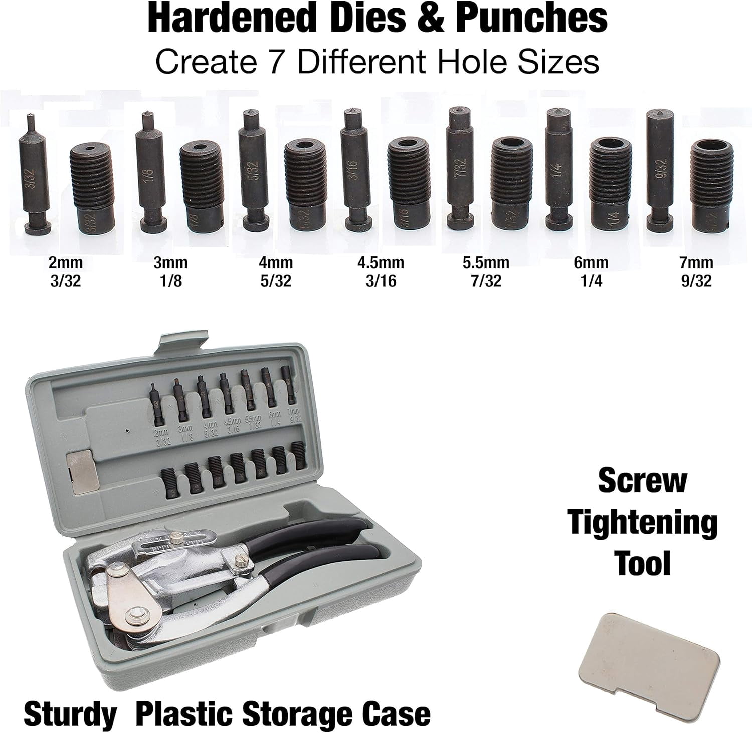 The Beadsmith Mighty Punch- Hole Punch Set, Includes 7 Punches and 7 Dies in Assorted Sizes, Plus a Heavy Duty Storage Case, Puncher Cuts Through Various Materials up to 16 gauge in Thickness and Les