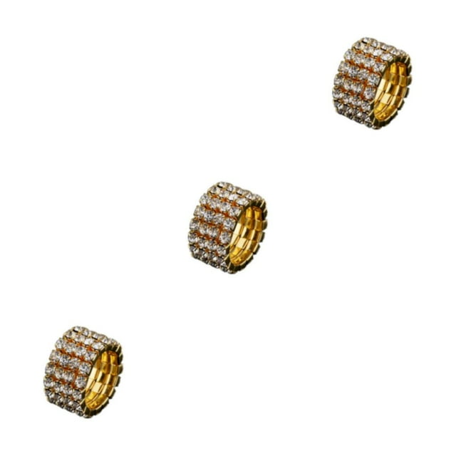 relayinert Mesmerizing Elastic Ring Exquisite Crystal Inlays For Captivating Appearance golden 4 rows 3Set