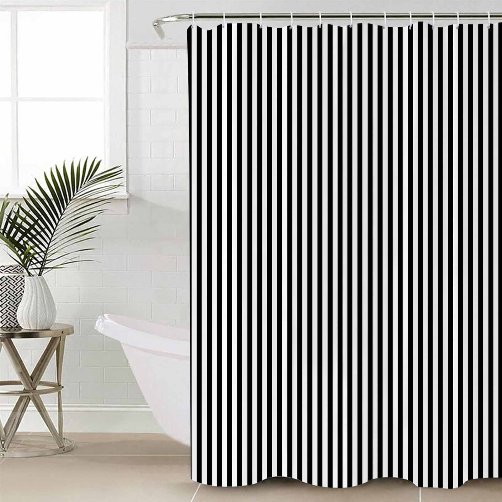 72x78 Inch Shower Curtain Black White Stripe Bathroom Decor Waterproof Fabric Bathtub Bath Curtains Decorative Modern Minimalist Geometric Striped Extra Long Shower Curtain Set with Hooks