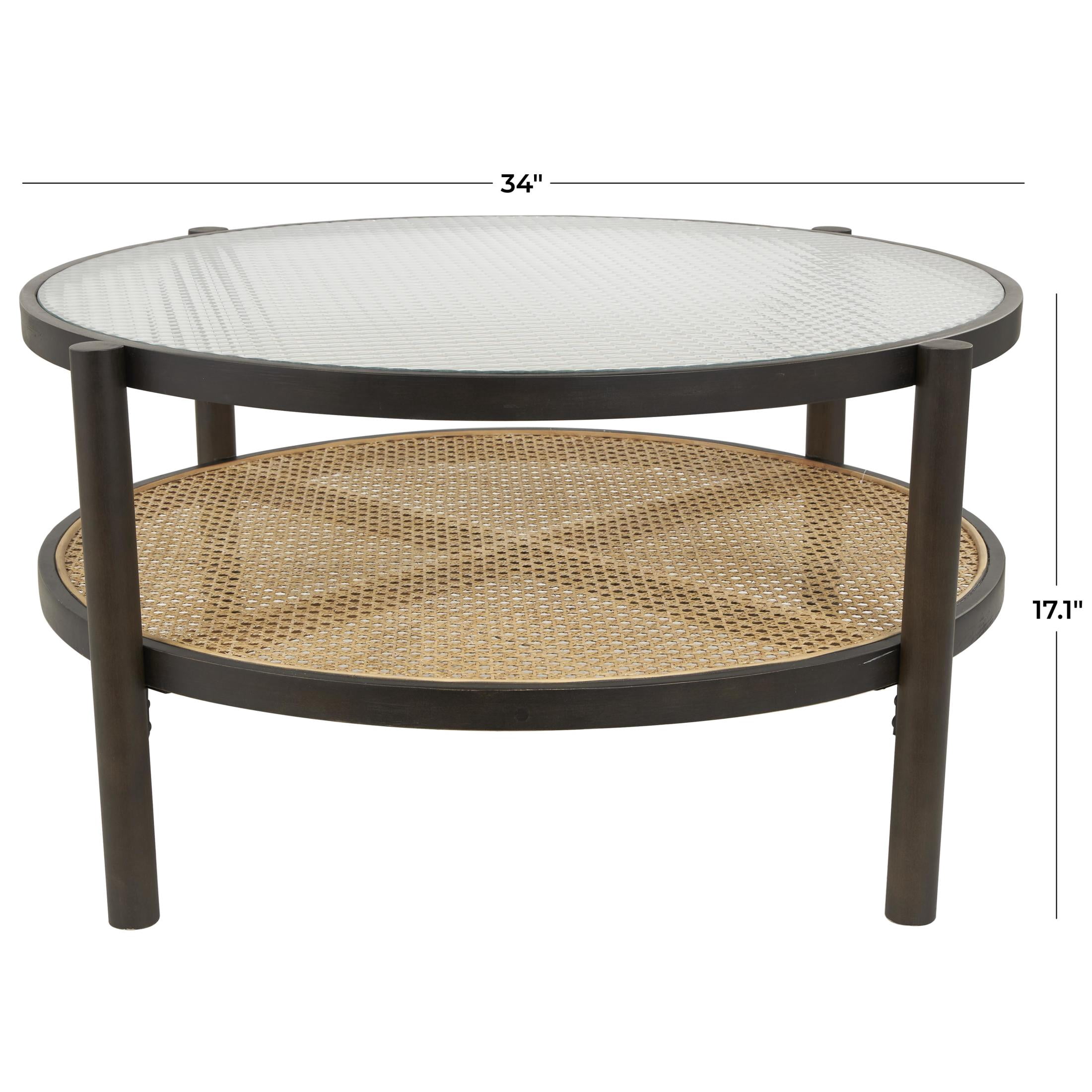 DecMode 34" x 17" Brown Rattan Coffee Table with Pressed Tempered Glass Top, 1-Piece
