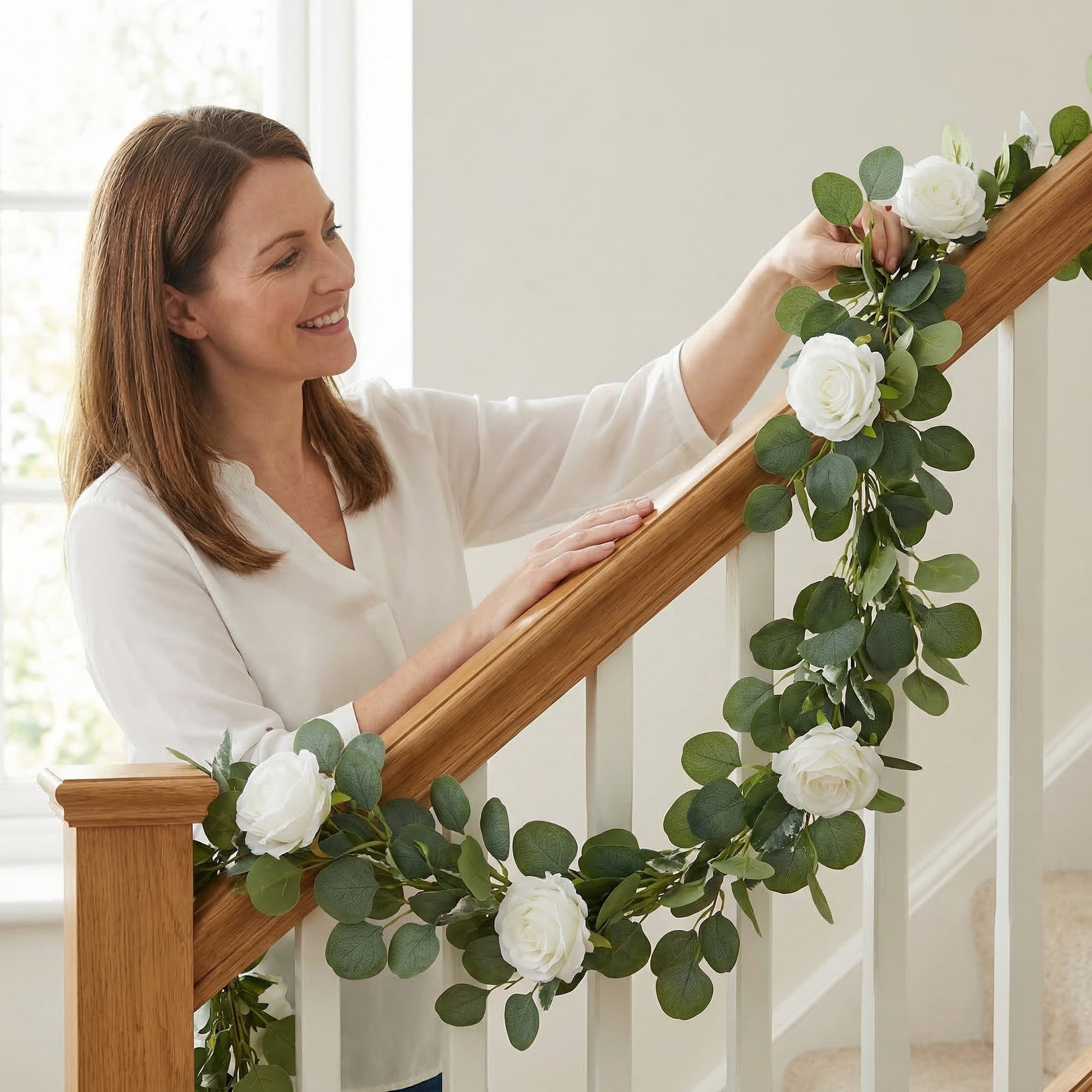 Unique Bargains 4Pcs Artificial Eucalyptus Garland Faux Flower Vine White Red 71inch