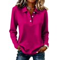 thumbnail image 2 of Women's Polo Shirts Golf Henely Button Down Tops Collared 3/4 Sleeve Tunic Work Blouses Plain Lightweight Clothes Hot Pink 2XL, 2 of 6