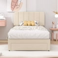 thumbnail image 4 of VECELO Upholstered Platform Bed Frame with Storage Drawers, Twin Size Bed Frame with Adjustable Headboard, No Box Spring Needed, Beige, 4 of 7