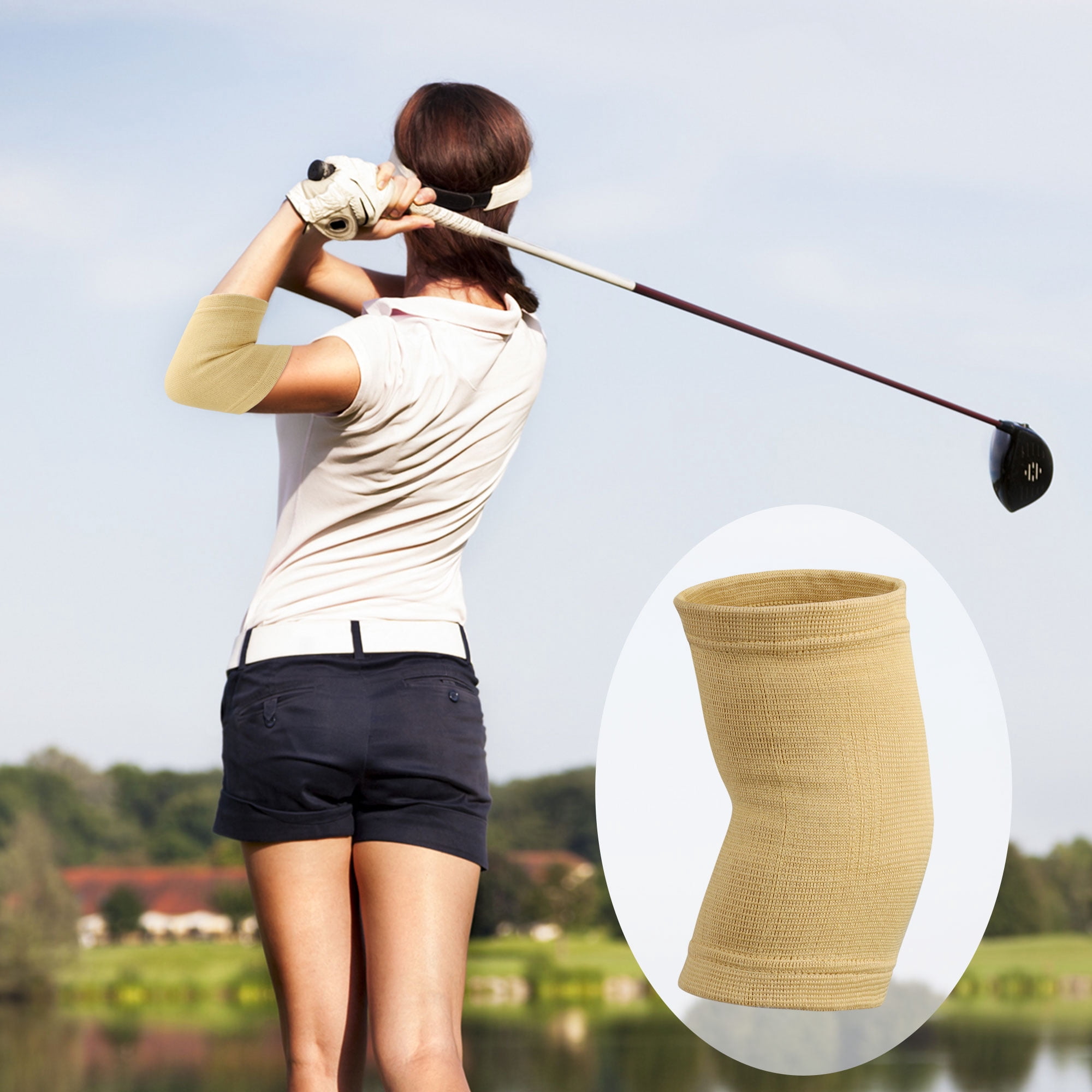 Unique Bargains 1 Pair Khaki Elbow Compression Sleeve Elbow Brace for Tennis
