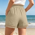 thumbnail image 4 of Sport Shorts Women Long Shorts for Women Lace Trim Summer Shorts Elastic Waist Drawstring Loose Beach Bottoms with Pockets Khaki XL, 4 of 7