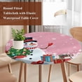 thumbnail image 4 of Pink Snowman Christmas Round Tablecloth, Fitted Table Cover with Elastic for 36"-44" Round Tables, Gifts Xmas Tree Winter Snowflake Table Cloth Outdoor Indoor Dinning Party Waterproof Tablecloths, 4 of 7