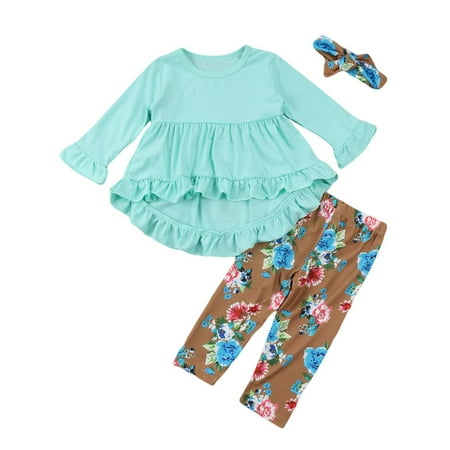 

Farrubbyine8 2pcs Infant Baby Girl Clothes Long Sleeve Ruffles Tops Dress Long Floral Pants Sets Outfits