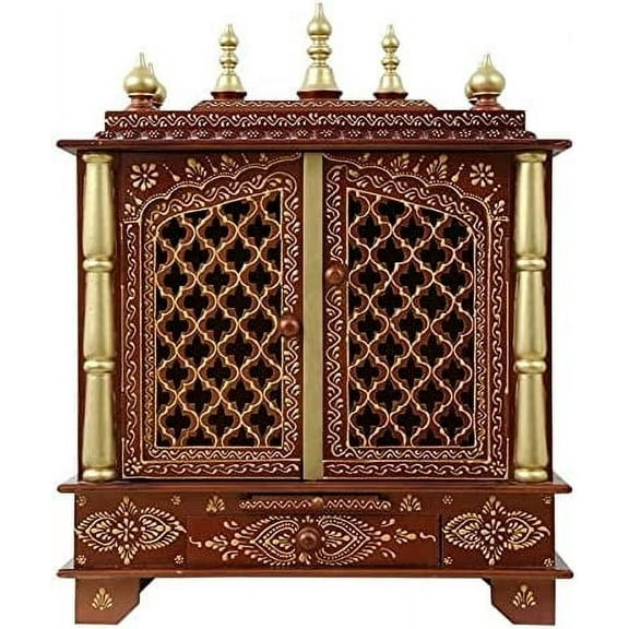 HomeCrafts Wooden Temple/Pooja Mandir for Home (GoldenEmboss3, Large 24X12X30 INCH (WxDxH))