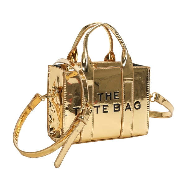 Bolsos Mano Charol para Mujer Bolso Hombro Con Letras Brillante para (dorado)