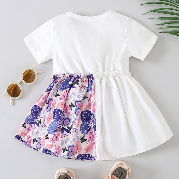 Vedolay Young Girls Dress Girl Maxi Dress Floral Short Sleeve Dresses with Pockets for Girls,White 12-18 Months