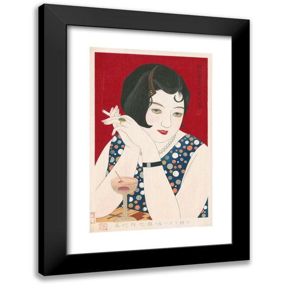 Kobayakawa Kiyoshi 11x14 Black Modern Framed Museum Art Print Titled - Tipsy, from the Series ‘Modern Styles of Women’ (1930)