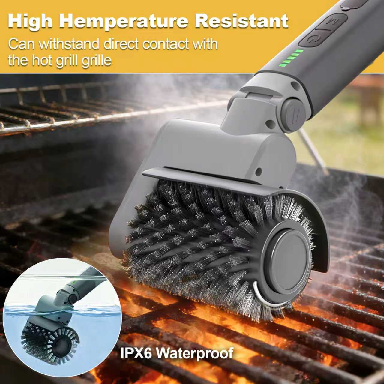 LHPY Electric Grill Brush Cleaner for Outdoor,150Mins BBQ Grill Cleaner with 3 Heads, 3-Speed & Angle Adjust Cordless Rotary Grill Brush(Gray)