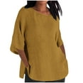 thumbnail image 2 of iHengLiXing Spring Plus Size Tops for Womens Dressy Casual Women's Solid Color Crew Neck Shirt-Point Sleeve Casual Top Gold XXXL, 2 of 6