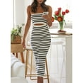 thumbnail image 3 of Women Tube Top Dresses Knit Strapless Cut Out Striped Midi Bodycon Dress Summer Backless Fitted Long Beach Dresses, 3 of 7