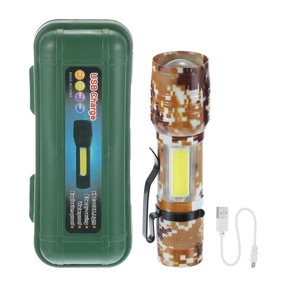 Uxcell Scalable LED Flashlight, 3 Mode High Lumens LED Flashlight White Light Torch USB Rechargeable, Camouflage Brown