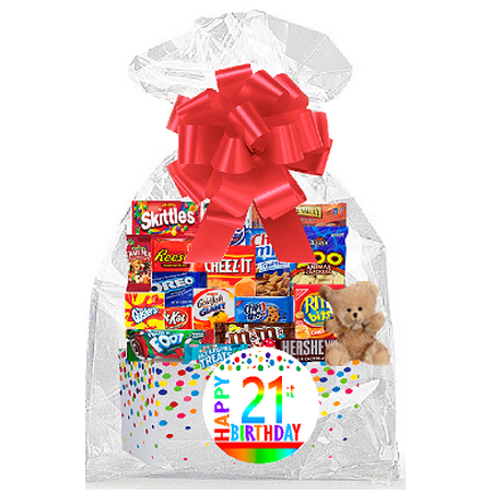 CakeSupplyShop Item#021BSG Happy 21st Birthday Rainbow Thinking Of You Cookies, Candy & More Care Package Snack Gift Box Bundle Set - Ships