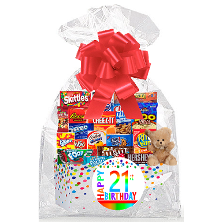 21st Birthday Cookies - CakeSupplyShop Item#021BSG Happy 21st Birthday Rainbow Thinking Of You Cookies, Candy & More Care Package Snack Gift Box Bundle Set - Ships FAST!