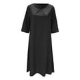 thumbnail image 3 of Women Fashion Solid Round Neck Pocket Quarter Sleeve Casual Loose Long Dress Womens Casual Summer Dress Long Sleeve Dresses Casual for Women Dress Ruffles Women Womens Long Dresses Woman Maxi Dresses, 3 of 4