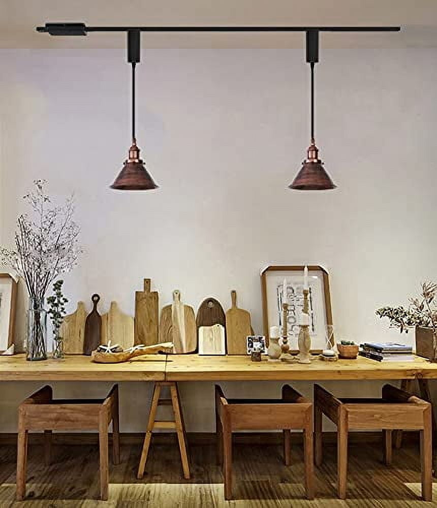 KAYYELAMP Plug in Cable Track Rail with Adjustable Cord Rust Track Lighting Fixture E26 Base H-Type Vintage Design for Kitchen Loft(No Bulb)