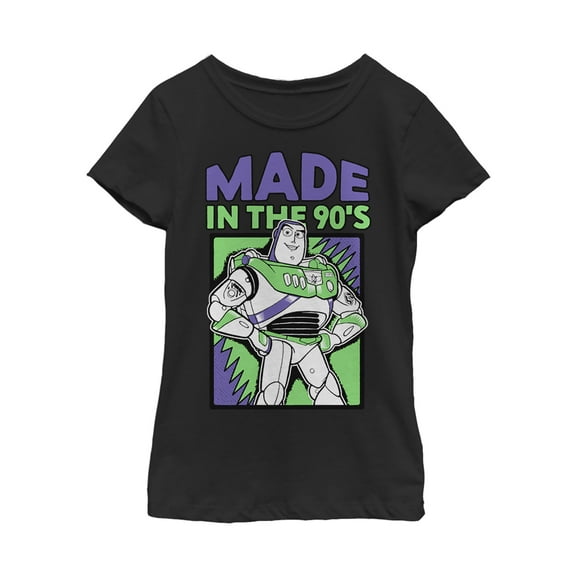 Girl's Toy Story Buzz Lightyear Made in 90s Graphic Tee Black Medium